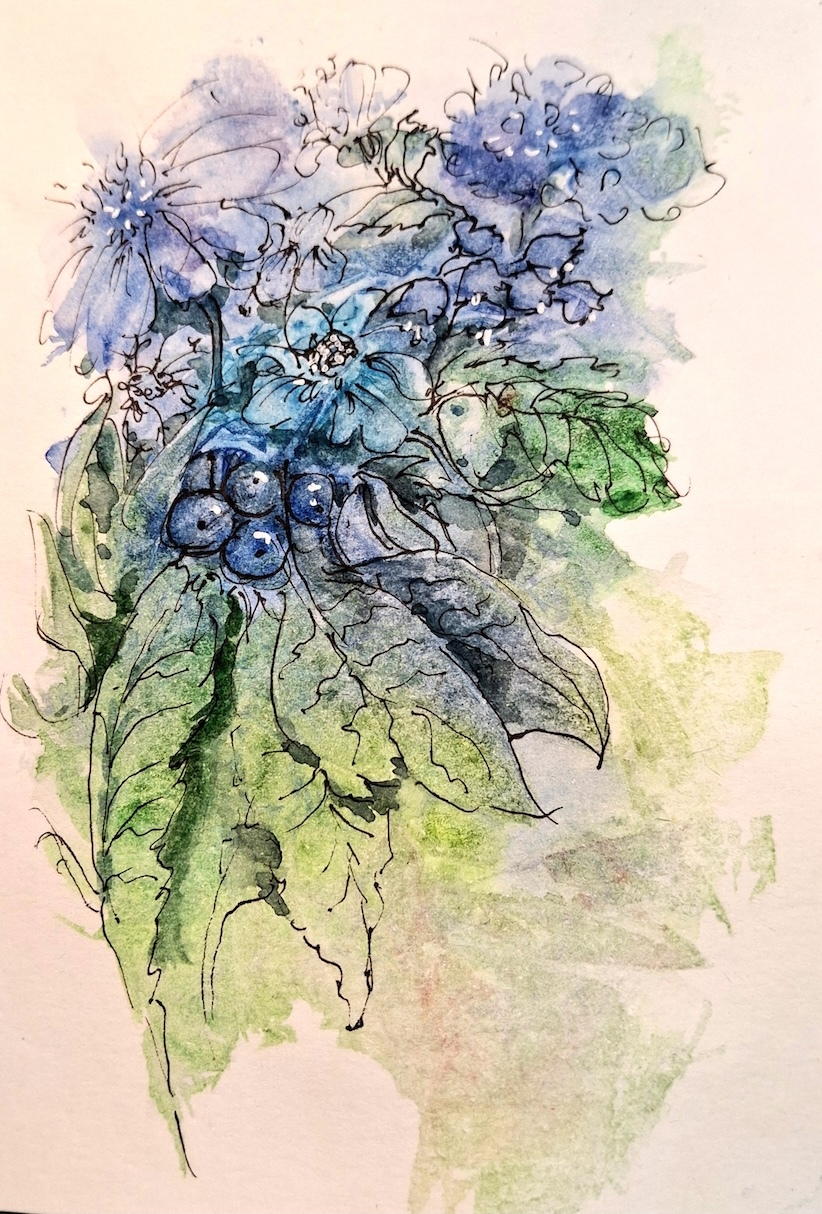 Karte - Aquarell blau