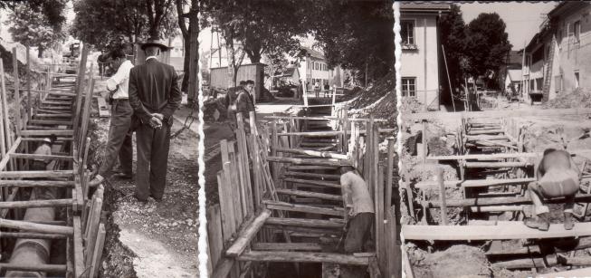 links, neben Haus Nr.5, Blick zum Bahnhof, Mitte, Blick zur Hauptstr., rechts, Einfahrt Bahnhofstrasse