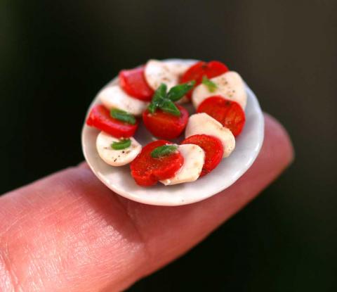 Mozzarella mit Tomaten, Fimo + Porzellan